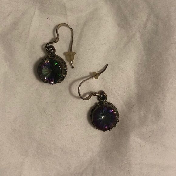 Fluorine silver dangly vintage earrings - Picture 3 of 3